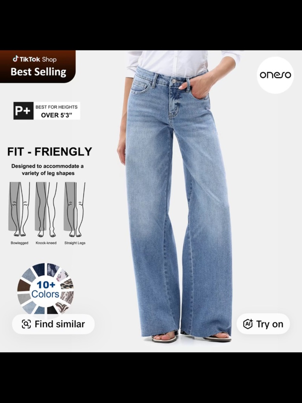 📣📣VIRAL📣📣 mid-rise Wide Leg Light Blue Women’s Jeans - Oneso